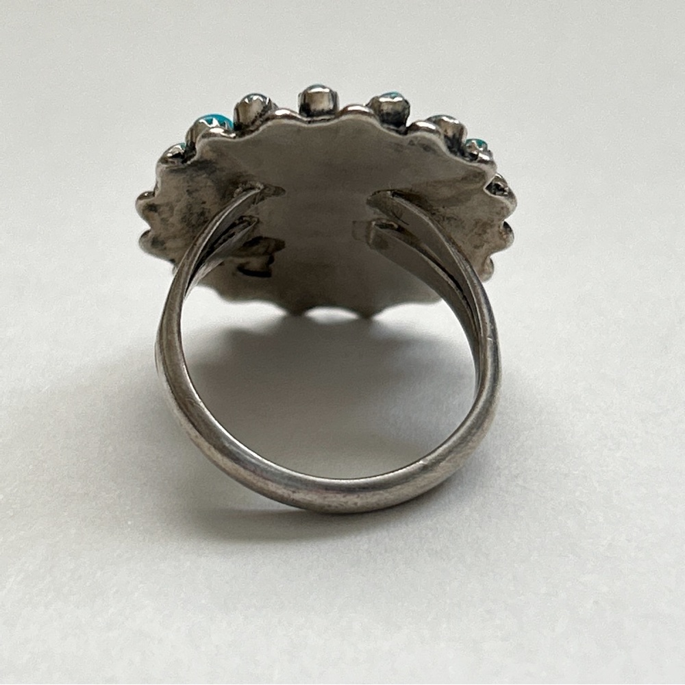 Vintage Zuni Turquoise Cluster Sterling Silver Ring - Picture 13 of 14